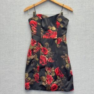 GUESS Black Floral Strapless Sweetheart Sheath Mini Dress Size 3